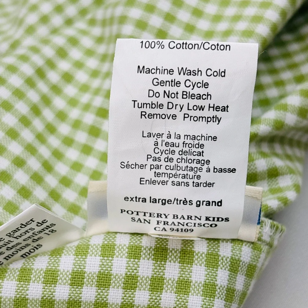 Pottery Barn Kids Sabrina Basket 3 Liner Lot Green White Gingham XL L Cotton